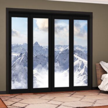 4 Leaf Handcrafted Bypass Sliding Painted Black Closet Door Digital Printing HSSB- 2102