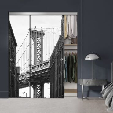 Frameless 2 Leaf Sliding Closet Bypass Digital Printing Glass Door with Hardware CGD - 2150