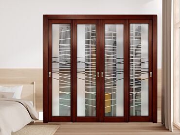 4 Leaf Premium Line Bypass Sliding Closet Door with Glass Insert & Frosted Design PBSW-1726