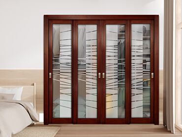 4 Leaf Premium Line Bypass Sliding Closet Door with Glass Insert & Frosted Design PBSW-1726