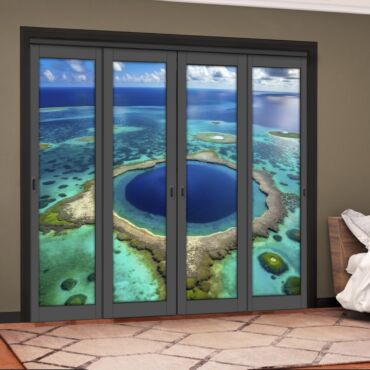 4 Leaf Handcrafted Bypass Sliding Painted Grey Closet Door Digital Printing HSSB- 2127