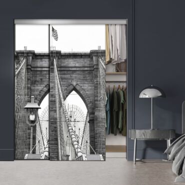 Frameless 2 Leaf Sliding Closet Bypass Digital Printing Glass Door with Hardware CGD - 2151