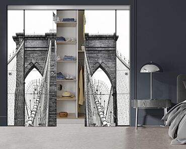4 Panel Frameless Closet Glass Sliding Bypass Door With Digital Printing FSG4 - 2201