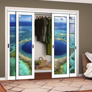 4 Leaf Handcrafted Bypass Sliding Closet Door Digital Printing HSSB- 2080