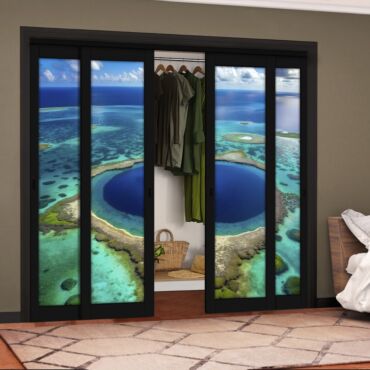 4 Leaf Handcrafted Bypass Sliding Painted Black Closet Door Digital Printing HSSB- 2103