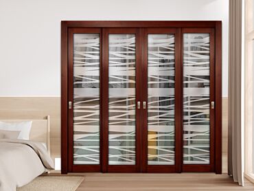 4 Leaf Premium Line Bypass Sliding Closet Door with Glass Insert & Frosted Design PBSW-1727