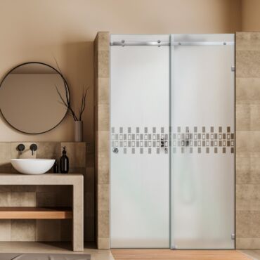 Frameless Sliding Glass Shower Door with Frosted Design FSGS - 0325