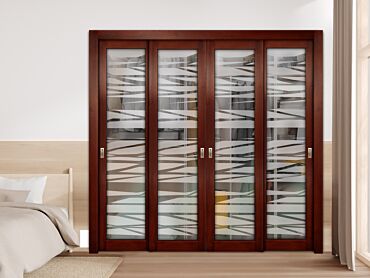 4 Leaf Premium Line Bypass Sliding Closet Door with Glass Insert & Frosted Design PBSW-1727