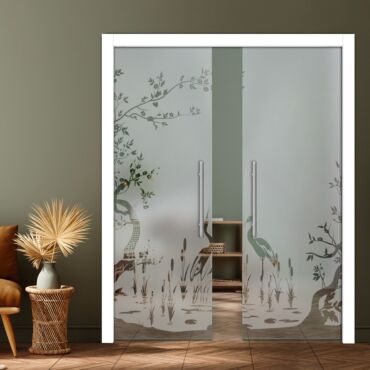 Double Pocket Sliding Glass Door with Frosted Design PSGD-0901