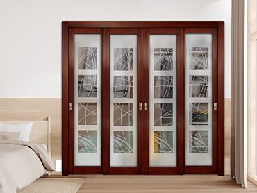 4 Leaf Premium Line Bypass Sliding Closet Door with Glass Insert & Frosted Design PBSW-1728