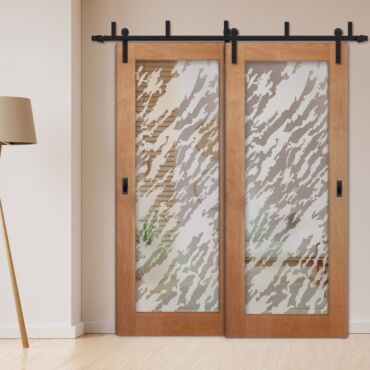 2 Leaf Sliding Barn Bypass Doors with Glass Insert BGD-1120