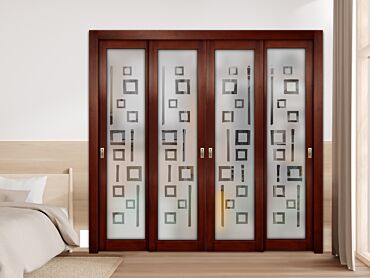 4 Leaf Premium Line Bypass Sliding Closet Door with Glass Insert & Frosted Design PBSW-1729