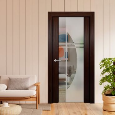 Solid Wood Hinged Door with Glass Insert HWDI-1857