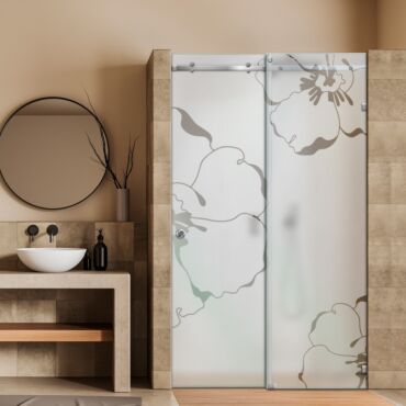 Frameless Sliding Glass Shower Door with Frosted Design FSGS - 0327