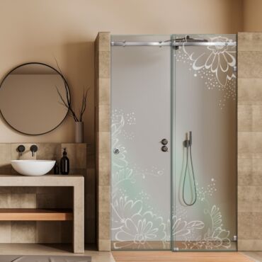 Frameless Sliding Glass Shower Door with Frosted Design FSGS - 0328