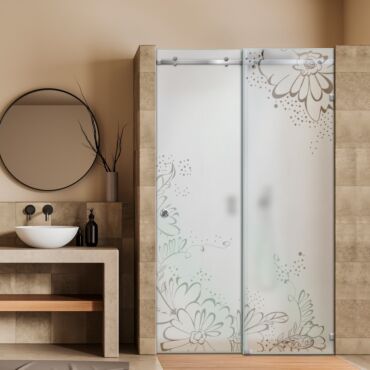 Frameless Sliding Glass Shower Door with Frosted Design FSGS - 0328