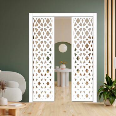 Double Pocket Sliding Wooden Door with Glass Insert & Frosted Design-PWD-0714