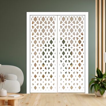 Double Pocket Sliding Wooden Door with Glass Insert & Frosted Design-PWD-0714