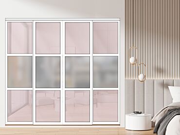 3 Panel Closet Door with Frosted & Rose Blush Painted Glass Insert SD-1806