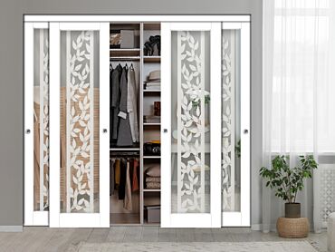 4 Leaf Premium Line Bypass Sliding Closet Door with Mirror Insert & Frosted Design SCD-0300