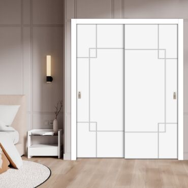 2 Leaf Handcrafted Bypass Sliding Wooden Closet Door HSSB-2043