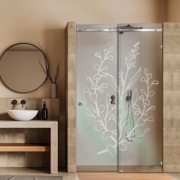 Frameless Sliding Glass Shower Door with Frosted Design FSGS - 0330