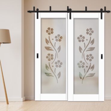 2 Leaf Sliding Barn Bypass Doors with Glass Insert BGD-1124