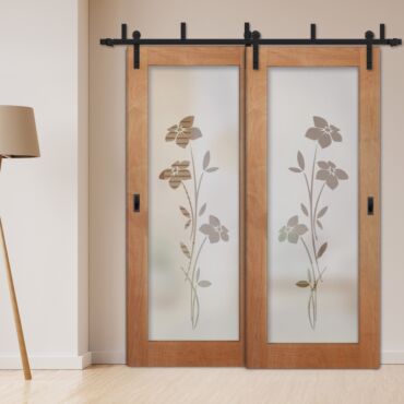 2 Leaf Sliding Barn Bypass Doors with Glass Insert BGD-1125