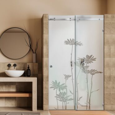 Frameless Sliding Glass Shower Door with Frosted Design FSGS - 0335