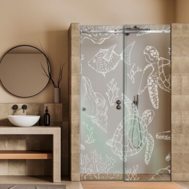 Frameless Sliding Glass Shower Door with Frosted Design FSGS - 0336