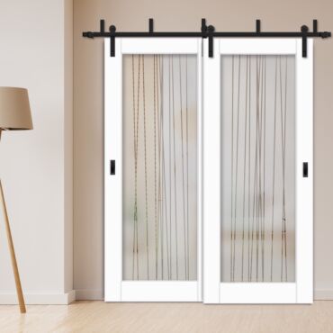 2 Leaf Sliding Barn Bypass Doors with Glass Insert BGD-1132