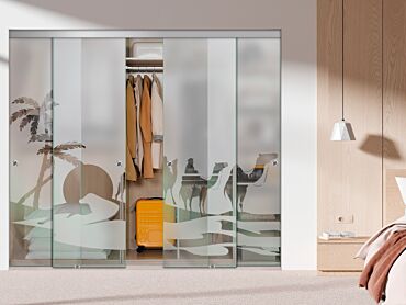 4 Panel Frameless Closet Glass Sliding Bypass Door Fsg4-1561