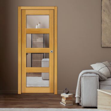 New Zealand oak pocket door with one or both side mirrors - 0764