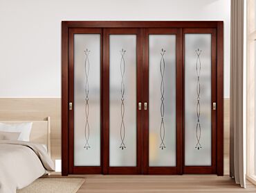 4 Leaf Premium Line Bypass Sliding Closet Door with Glass Insert & Frosted Design PBSW-1705