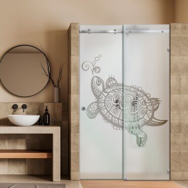 Frameless Sliding Glass Shower Door with Frosted Design FSGS - 0339