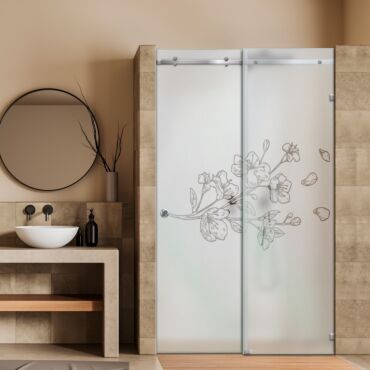 Frameless Sliding Glass Shower Door with Frosted Design FSGS - 0340