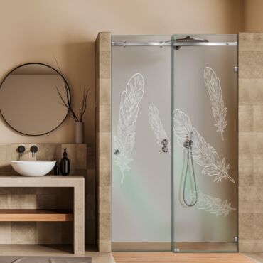 Frameless Sliding Glass Shower Door with Frosted Design FSGS - 0343