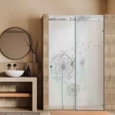 Frameless Sliding Glass Shower Door with Frosted Design FSGS - 0344