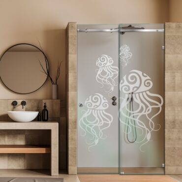 Frameless Sliding Glass Shower Door with Frosted Design FSGS - 0346