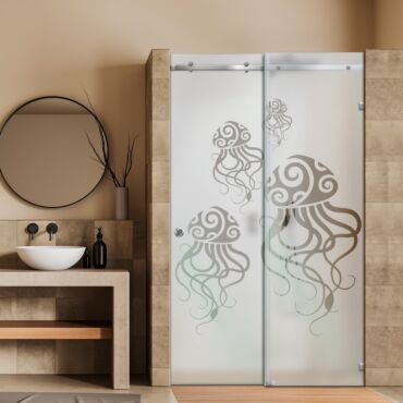 Frameless Sliding Glass Shower Door with Frosted Design FSGS - 0346