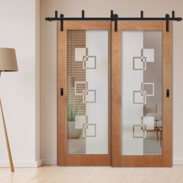 2 Leaf Sliding Barn Bypass Doors with Glass Insert BGD-1142