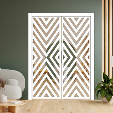 Double Pocket Sliding Wooden Door with Glass Insert & Frosted Design PWD-0750