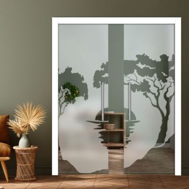 Double Pocket Sliding Glass Door with Frosted Design PSGD-0879