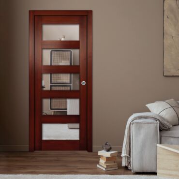 Mahogany pocket door with 1 or 2 mirror inserts PWGD - 0769