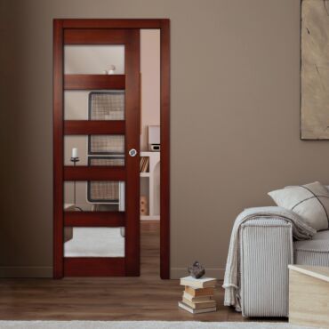 Mahogany pocket door with 1 or 2 mirror inserts PWGD - 0769