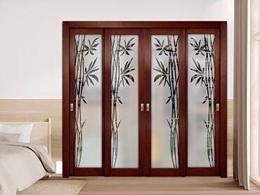 4 Leaf Premium Line Bypass Sliding Closet Door with Glass Insert & Frosted Design PBSW-1706