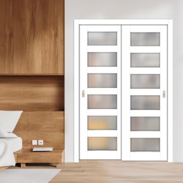 3 Panel Bypass Sliding Closet Door with Frosted, Clear or Textured Glass Insert LFCT- 1865