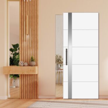 Flush Sliding Barn Door With Hidden Hardware (Mirror/Colored Option Glass Insert) GI-0267