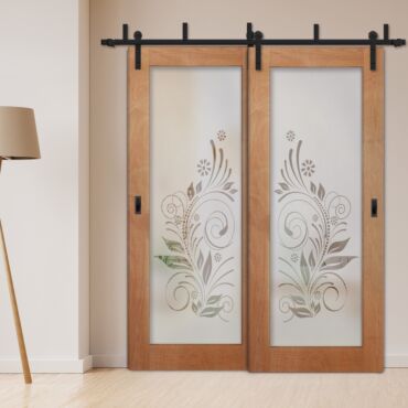 2 Leaf Sliding Barn Bypass Doors with Glass Insert BGD-1150