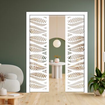 Double Pocket Sliding Wooden Door with Glass Insert & Frosted Design PWD-0751